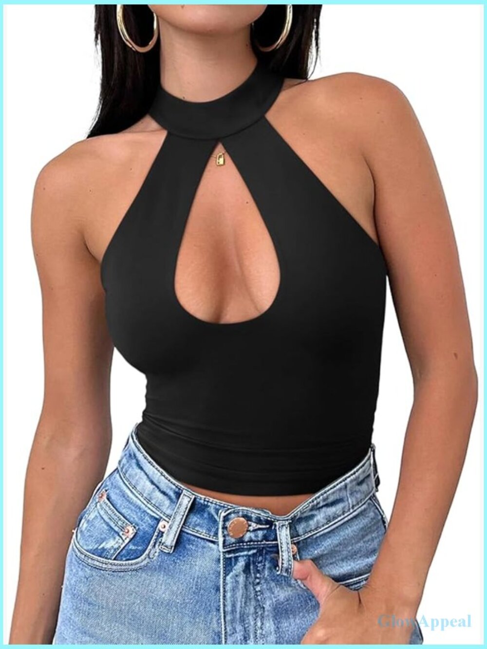 Sexy Halter Neck Crop Top Cut Out Sleeveless Y2k Clubwear Tank Top